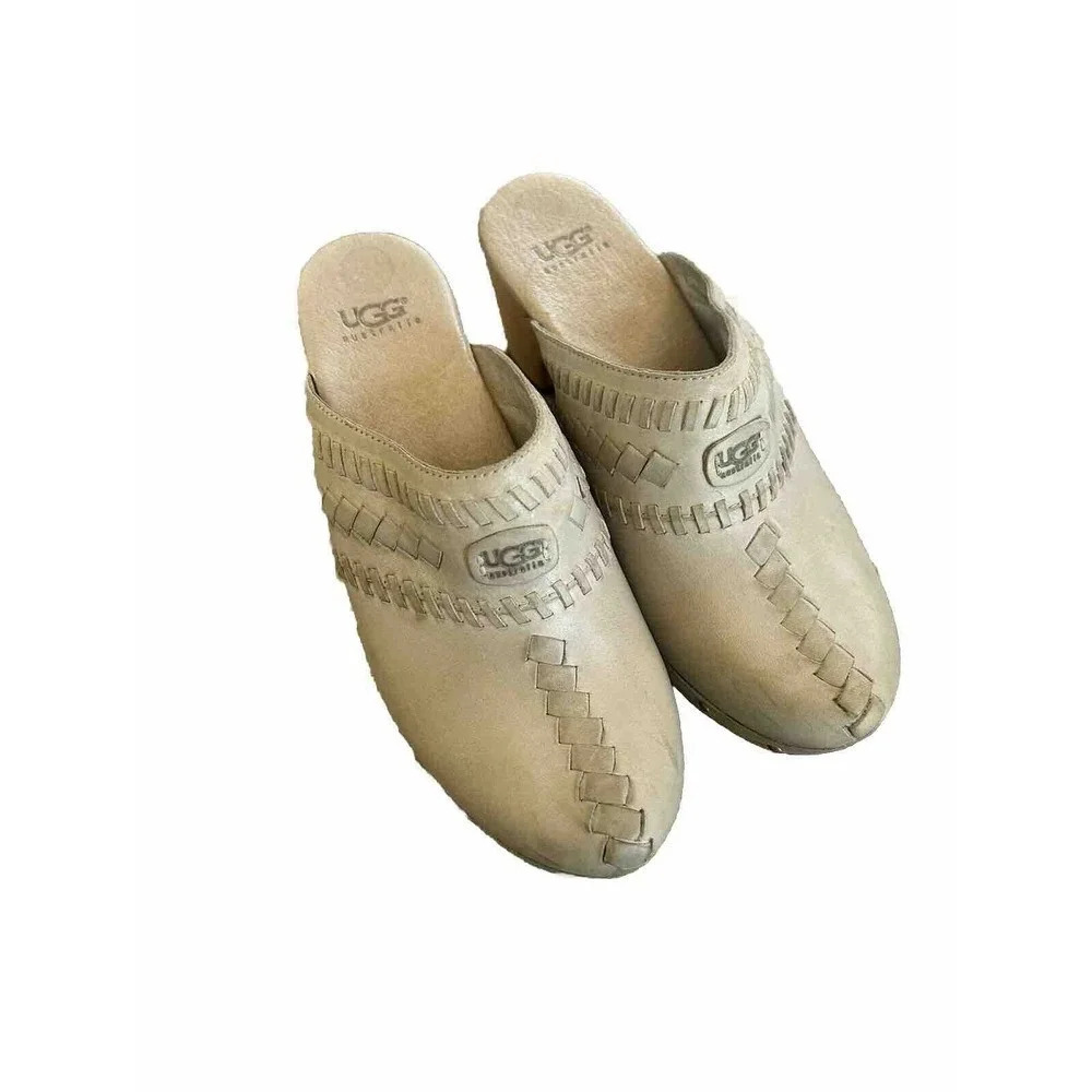UGG VIVICA Grey WOVEN LEATHER DESIGN CLOG SHOES Women’s Size 6